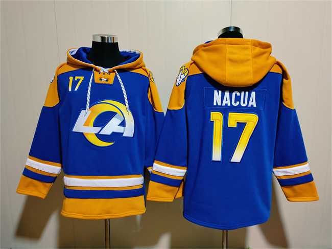 Men's Los Angeles Rams #17 Puka Nacua Blue Ageless Must-Have Lace-Up Pullover Hoodie,We sell and wholesale Men's Los Angeles Rams #17 Puka Nacua Blue Ageless Must-Have Lace-Up Pullover Hoodie on line form chian!